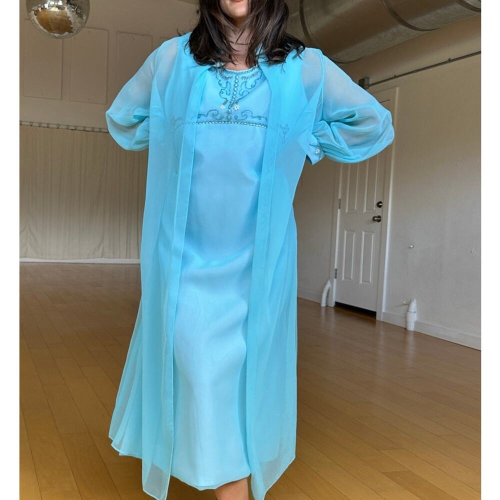 Women's Large Gown Robins Egg Blue Chiffon Full Length Sleeveless A-Line Dress